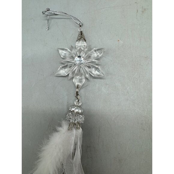 set of 2 plastic Snowflake Hanging Ornament With Feathers & Iridescent Beads - Picture 5 of 12